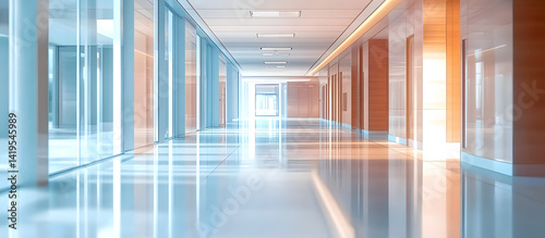 blurry hospital corridor with a luxurious and abstract design. The interior of the clinic is