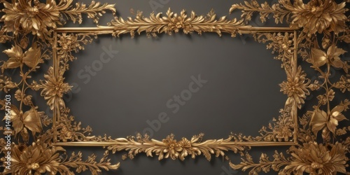 Intricate gold leaf frame, delicate floral pattern, illustration, pattern