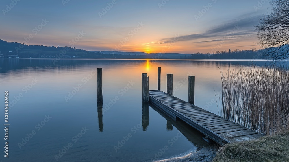 Fototapeta premium Serene Lake Dock at Sunrise