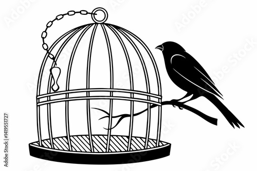 bird cage silhouette black vector