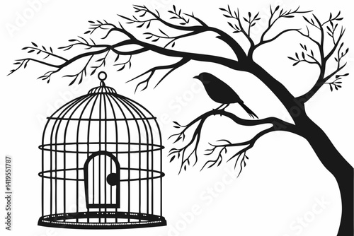 bird cage silhouette black vector