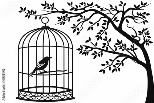 bird cage silhouette black vector