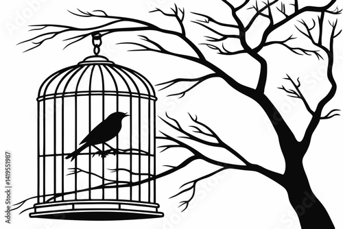 bird cage silhouette black vector