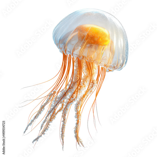 Shimmering jellyfish png glowing marine animal png underwater creature png bioluminescent jellyfish png ocean life png transparent body png sea wildlife png aquatic elegance png white background image