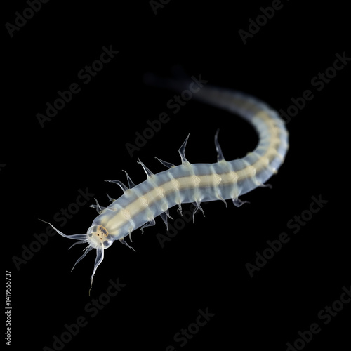 The parasitic worm Anisakis on black background