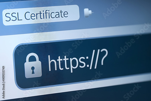 SSL Secure Connection: Close-Up of Browser Window with Lock Icon for HTTPS Encryption and Cybersecurity, ssl lock, ssl padlock, website design, ssl badge, ssl shield, Https, TLS, SSL certificate	