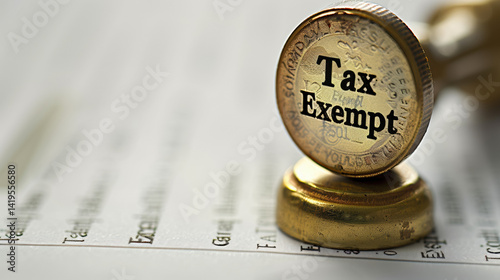Golden tax exempt stamp pressed on official document with copy space, financial approval concept, government tax relief policy and legal exemption certification for business.