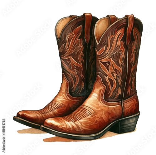 Elegant cowboy boots in shades of brown with detailed floral design, country fashion.