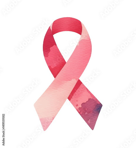 Pink ribbon awareness symbol on black background in watercolor style illustration