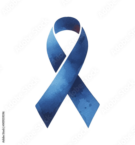 Blue Awareness Ribbon Symbol for Disease, Support, Hope in Watercolor Style Isolated on Black Background