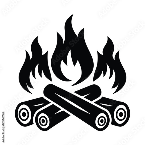 Campfire Silhouette Icon: Symbol of Outdoor Adventure and Warmth