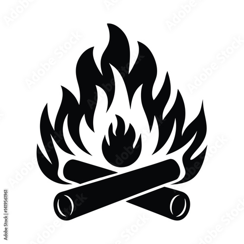 Campfire Silhouette Icon: Symbol of Outdoor Adventure and Warmth