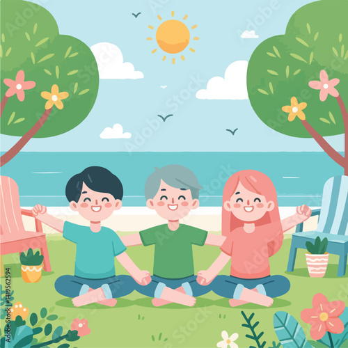 vector image of people embracing happily