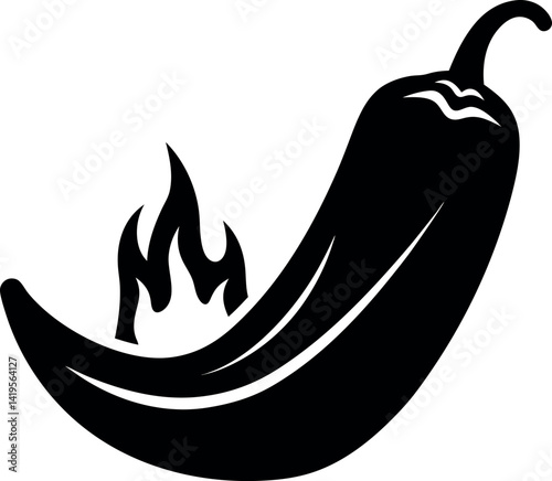 Burning Hot Black Silhouette of a Fiery Chili Pepper with Flames Icon Design