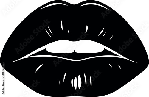 Lips Design, Open Mouth, Sexy Expression, Isolated Glossy Black Silhouette Style