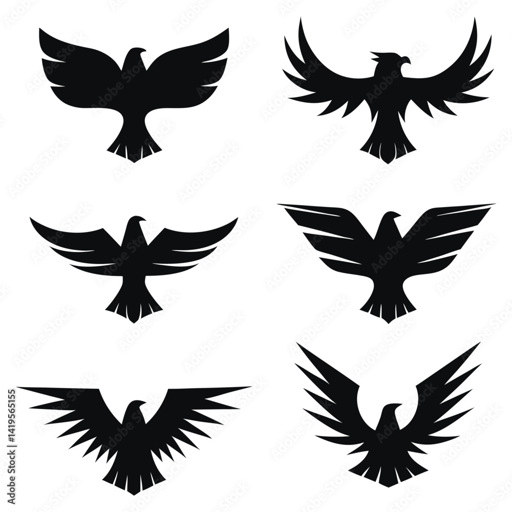 Fototapeta premium Minimalistic Black Eagle Silhouettes - Iconic Vector Design Collection.