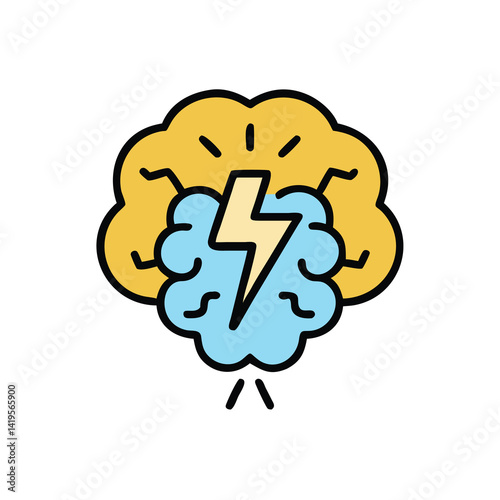 brain lightning bolt on white background