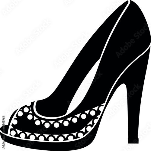 Silhouette of a Stylish High Heel Shoe with Open Toe & Decorative Detail, Black