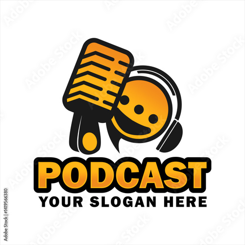 podcast radio online logo icon vector illustration design with microphone minimalist modern design for digital broadcast branding
