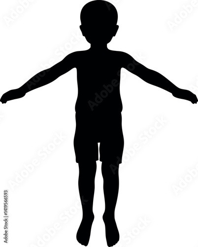 Silhouette of Child Leaping with Open Arms, Joyful Kid Jumping in Air, Isolated