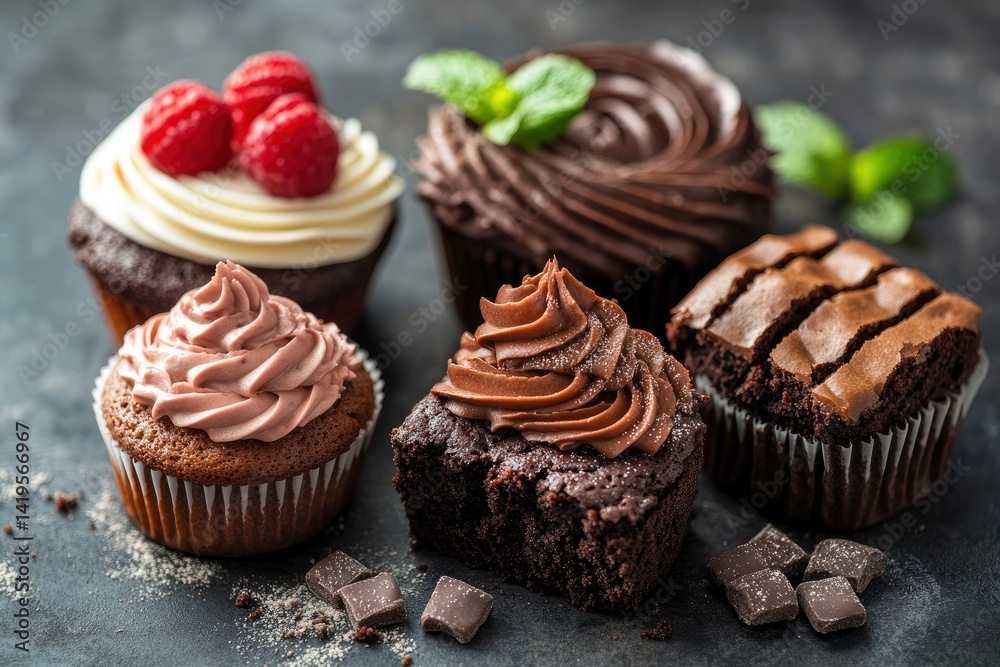 Cupcakes with Chocolate Cream Raspberry and Mint Cupcakes with Chocolate Cream Raspberry and Mint