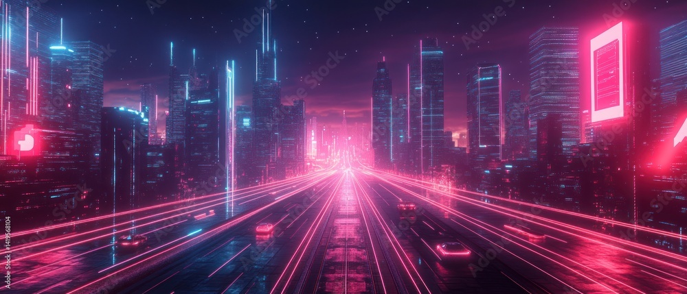 Fototapeta premium Neon Cityscape: A Futuristic Highway at Night