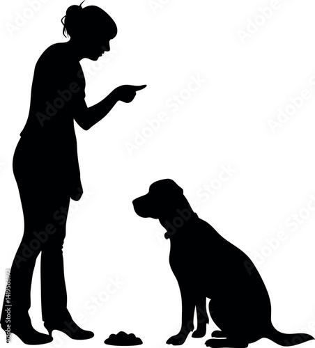 Woman Instructing Labrador Silhouette Discipline, Domestic Animal, Obedience, Bowl