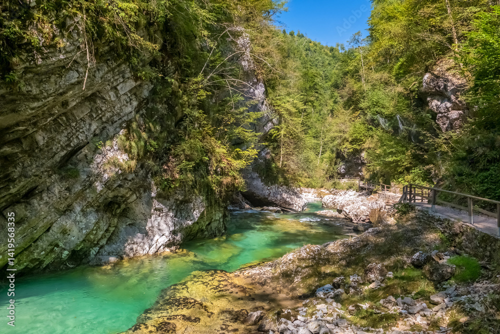 Beautiful landscape of Soteska Vintgar in the Julian Alps, Slovenia.