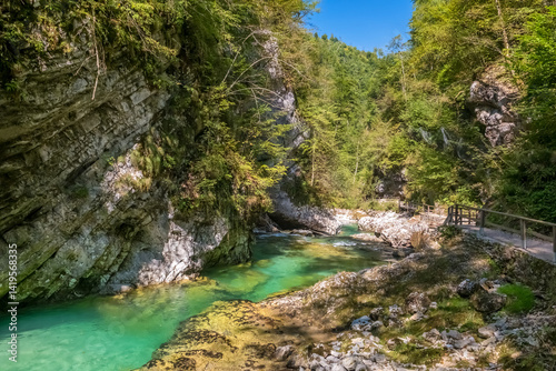 Obraz na płótnie Beautiful landscape of Soteska Vintgar in the Julian Alps, Slovenia. w salonie