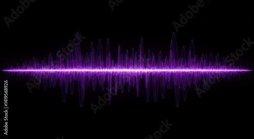 Purple sound wave visualization on a black background shows audio frequency.