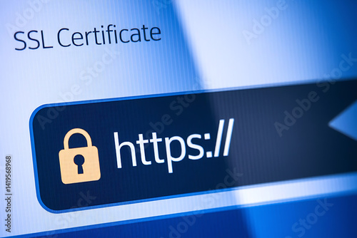 Close-Up of Browser Window with Lock Icon for HTTPS Encryption and Cybersecurity, ssl lock, ssl padlock, website design, ssl badge, ssl shield, Https, TLS, SSL certificate