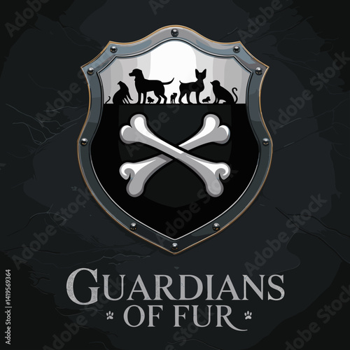 Shield logo with dogs and cats symbolizing strong guardianship and protection in a bold pet design