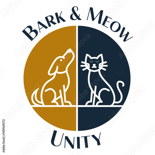 Minimalist pet logo featuring dogs and cats with bold typography expressing harmony and companionship