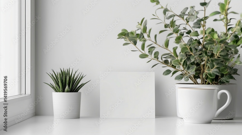 Fototapeta premium Minimalist Plant Decor with Card