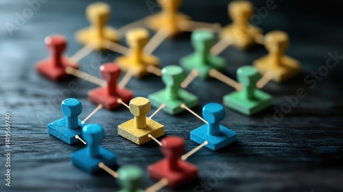Business hierarchy structure. Business process and workflow automation with flowchart. Virtual screen Mindmap or Organigram. Relations of order or subordination between members.
