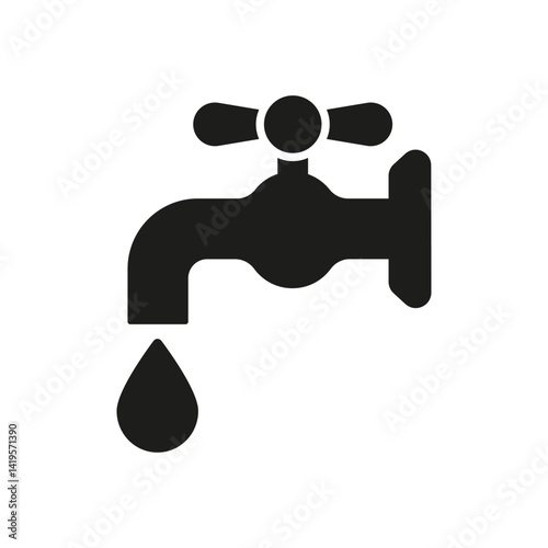 Water Tap With Droplet Solid Icon. Water Conservation, Plumbing, And Resource Management Silhouette Symbol. Environmental Sustainability. Isolated Vector Illustration