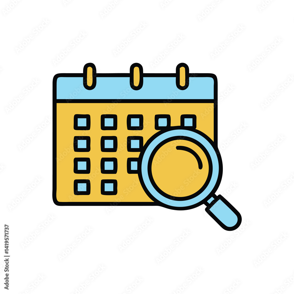 calendar magnifying glass search date on white background