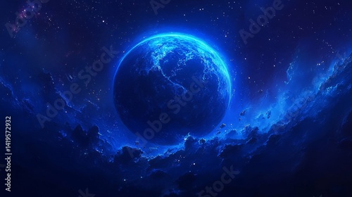 Wallpaper Mural Glowing Blue Planet in a Starry Night Space Torontodigital.ca