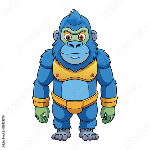 Cartoon blue gorilla with yellow accents