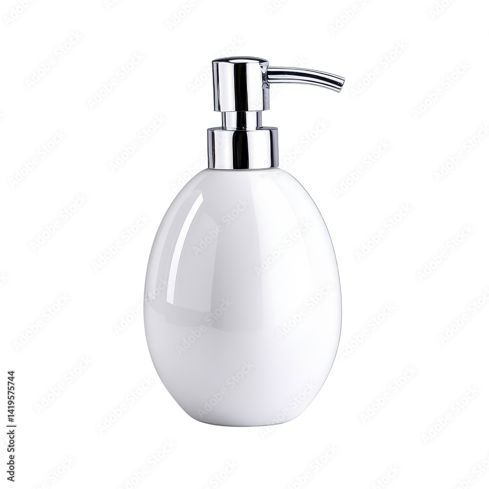 Fototapeta premium Elegant White Soap Dispenser with Pump for Bathroom or Kitchen Use, Ideal for Modern Home Decor