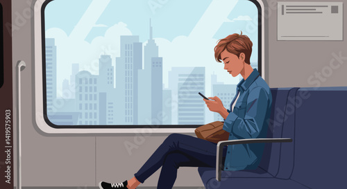 Man Reading on Train