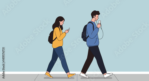 Friends Walking with Phones