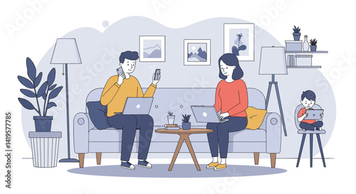 Family Using Devices at Home