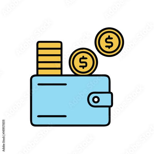 coins stacking wallet on white background