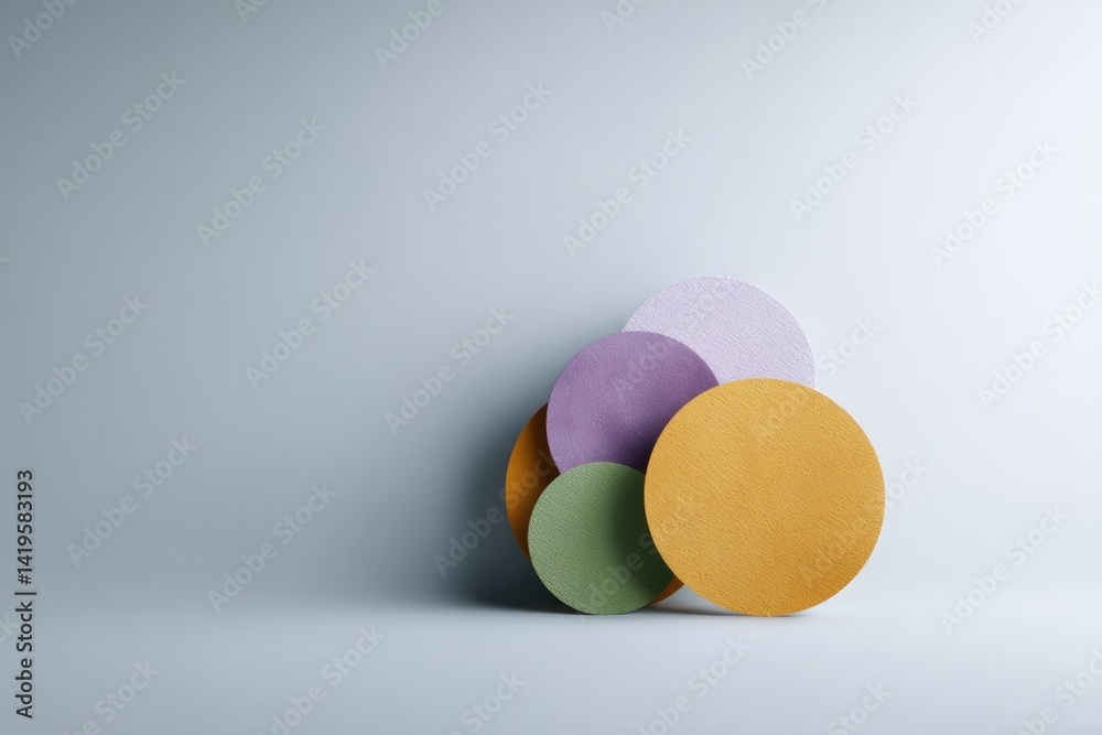 Fototapeta premium minimalistic image of various colorful circles on clean neutral background featuring ample copy space