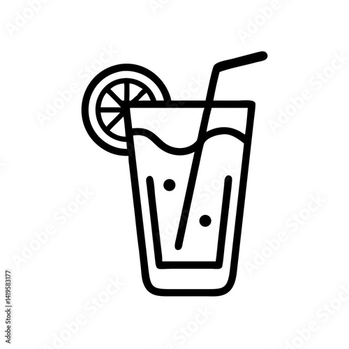  *Fresh Juice Icon in Minimalist Black & White Linear Style – Healthy Hydration & Nutrition Symbol on Clean White Background with Copy Space*  
