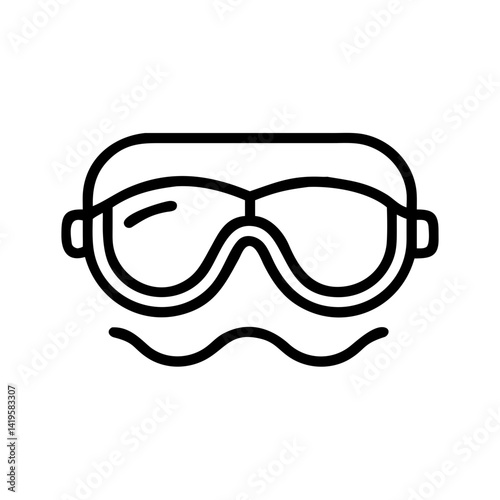 *Swimming Goggles Icon in Minimalist Black & White Linear Style – Aquatic Fitness & Sports Symbol on Clean White Background with Copy Space*  
