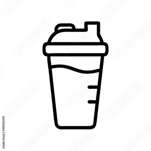 Protein Shake Icon in Minimalist Black & White Linear Style – Fitness Nutrition & Muscle Recovery Symbol on Clean White Background with Copy Space*  