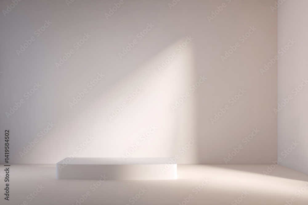 Obraz premium minimalistic and clean image of empty podium under soft volumetric lighting featuring ample white copy space around
