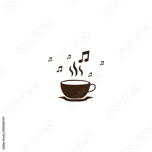 A creative logo featuring a steaming cup of coffee surrounded by musical notes, symbolizing a relaxing atmosphere where coffee and music blend perfectly. Ideal for cafés, coffee lovers, music lounges,